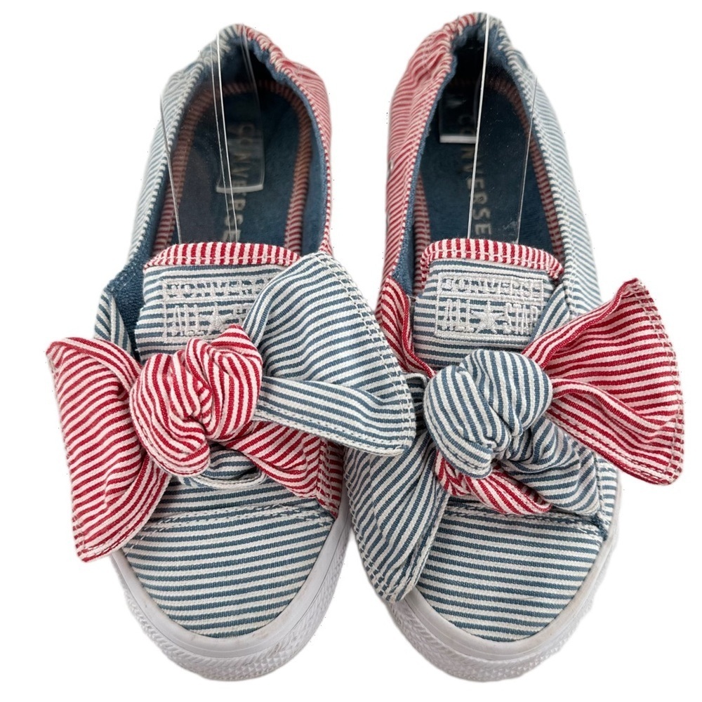 Converse flats size 7.5 38.5 blue white red patriotic 4th of July bow sneakers